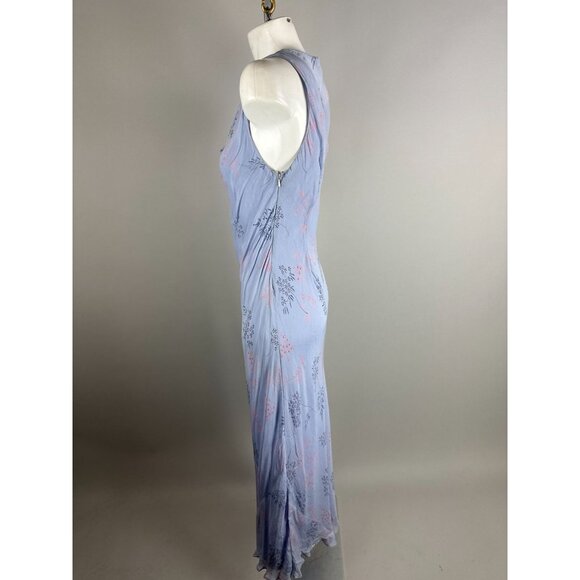 Vtg 90s April Cornell Trading Lavender Purple Slinky Mesh Floral Cowl Neck Dress - Picture 3 of 7